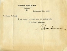 UPTON SINCLAIR - TYPED LETTER SIGNED 02/21/1939 picture