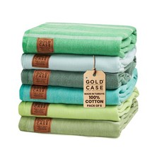 Gold Case Turkish Beach Towel Set of 6 – 100% Cotton 70x38'', Green Tones picture