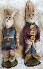 Rabbit Figurines Blossum Bucket ES Mithson  Folk Art Signed Collectables picture