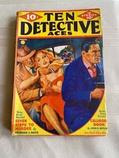 PULP:  Ten Detective Aces 12/1936-Villain strangles woman-motorcycle cop-Fred... picture