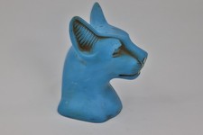 UNIQUE ANCIENT EGYPTIAN ANTIQUE Statue Small Stone Blue Bastet Egyptian Cat Bust picture