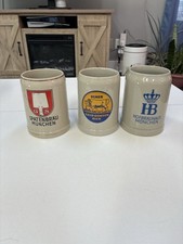 Lot 3 German Salt Glaze Beer Stein Set 3 Gerz W Germany 0.5L HB Spaten Ulmer picture