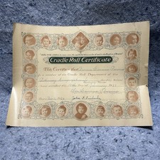 1927 Cradle Roll Certificate Vintage Church Baby Record Ornate Border picture