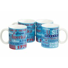 American Patriotic Mugs United We Stand USA 4 Cups Stoneware Red White Blue picture