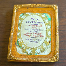 Antique Victorian Paper Lace Sentiment Token Framed Gilt Metal Mr & Mrs Stewart picture
