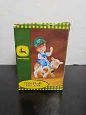 2000 ENESCO JOHN DEERE PORCELAIN FIGURINE FARMER BOY RIDING COW NEW IN BOX picture