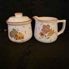David Davir Callico Village Milk Jug & Creamer Vintage Japan #Cottagecore picture