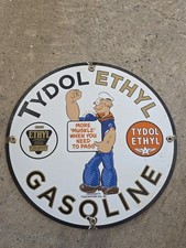 VINTAGE TYDOL ETHYL GASOLINE PORCELAIN SIGN 12 INCHES picture