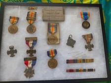 WWI World War 1 Victory Medal Lot Multi Clasp Original S.G. Adams Box Riker Case picture