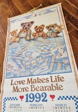 Vtg Giordano Reversible 1991 1992 Wall Hanging Slat Calendar Teddy Bears 32 Inch picture