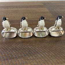 Hans Turnwald Silver Plated Bejeweled Penguin Napkin Rings Set Of 4  picture