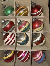 12 Vintage Premier Box Corning Glass Hand Painted Stripes Christmas Ornaments picture