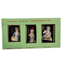 3 Lucky LEPRECHAUNS, From Ireland, Porcelain Miniatures By Wade MIB picture