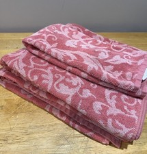 Vtg Royal Velvet JCPenney Pink Jacquard Bath Towel Set Paisley Design Hand Towel picture