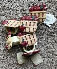 NWT Home Trends Vintage Red Apple Basket Napkin Rings Country Farm Lot of 6 picture