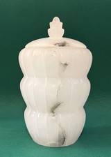 Vintage Italian Carved Alabaster Apothecary Jar in 3 Tier Melon Body, White RARE picture