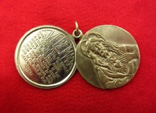 Vintage JESUS Medal HAIL MARY PRAYER Religious Catholic Pendant SLIDES OPEN picture
