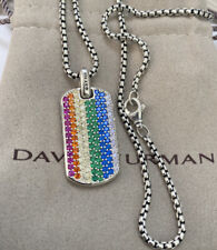David yurman Sterling Silver 35mm Streamline Dog Tag Rainbow Sapphires 22 inch picture
