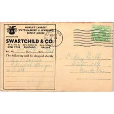 1933 Swartchild & Co Watchmakers NY Chicago Dallas Postal Mailing Card PE7 picture