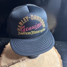 Vintage Harley Davidson Trucker Hat Genuine AmericanMotorcycles Black Snapback picture
