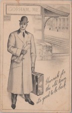 Traveler Gorham Maine ME Suitcase Trunk Train Station Depot Gibson 1914 Postcard picture