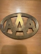 Antique AAA Automobile Club Brass License Plate Topper Car Grille Badge Oval picture