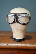 Vintage Aviation Leather Flight Pilot Goggles WWII Motorcycle England Antique picture