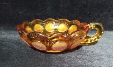 Fostoria Amber Coin Glass Torch & Eagle Round Handled Candy Trinket Dish 6 1/2
