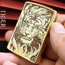 ZORRO Raw Copper Tiger Pattern Kerosene Lighter, Windproof Solid Metal Lighter picture