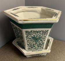 Vintage Chinese Octagonal Japanese Porcelain  Planter Decorated In HK With Base picture