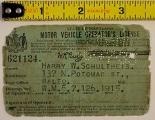 Antique Vintage 1935 Maryland Motor Vehicle Driver's Operator's License - Paper picture