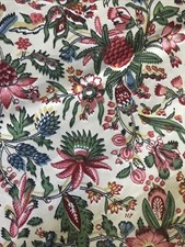 Vintage Jacobean Indienne Floral Polished Cotton Chintz Fabric BTY 4 yds X 36” picture