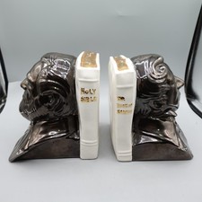 Vintage Joseph Smith Bookends Brigham Young bible Ceramic gold copper tone picture