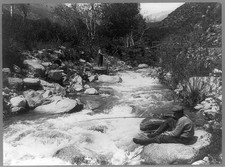 Ontario California 1909 Two Men Fishing in Creek Rocks Rivers Streams picture