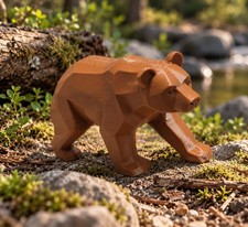 3D Printed Brown Bear Figurine Low Poly Geometric Animal Statue Desk Decor picture