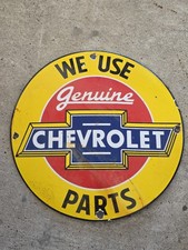 VINTAGE WE USE GENUINE CHEVROLET PARTS PORCELAIN SIGN 12