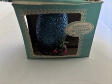 1950's Sparkly Glitter Blue Hurricane Candle Holder-Rare VTG Bayberry Fairy Lamp picture