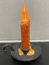 Vtg Hallmark Flickering Haunted Orange Ghost Flame Light Up Candle Works Great picture
