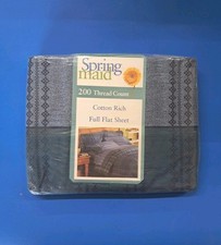 Vintage Springmaid Full Flat Sheet Blue Pattern 200TC Made in USA NOS picture