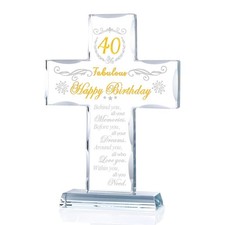 Glass Cross Plaque 40th Birthday Keepsake Gift with Stand 7.6 Inch Engraved picture