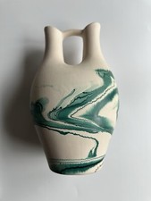 Vintage Native Nemadji Pottery Indian River Wedding Vase 9 1/2” Cream Green NB1 picture