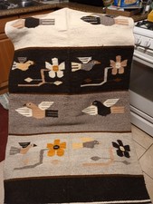 Vintage Boho Bird Woven Carpet Wall Hanging Tapestry Rug Fringe MCM Flower 54x27 picture