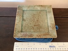 Vintage Chinese Square Ceramic Dish Green Glaze Abstract Swirl Pattern picture