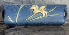 Vintage Roseville Pottery 683-8 Blue Lily Planter Art Deco Floral Vase... picture