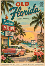 Old Florida Vintage Travel Poster Retro Beach Motel Flamingo Wall Art 13x19 picture