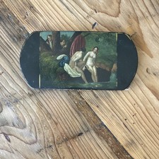 Antique 1840s Papier Mache Cigar Case Segars Painted Bathing Scene JPH Label picture
