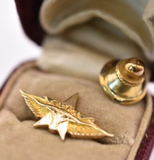 Vintage 14K Gold Longhorn TEXAS PRIVATE FLIERS TPFA Airplane Pilot Lapel Pin picture