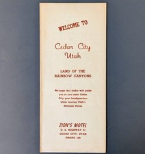 Vintage Zion’s Motel Cedar City Utah Brochure Map Rainbow Bryce Canyons Hwy 91 picture