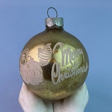 Shiny Brite Stenciled Santa Face & Merry Christmas Mercury Glass Ornament*2.25”H picture