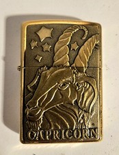 VTG RARE BRASS ZIPPO LIGHTER CAPRICORN ZODIAC SERIES 1999 BARRETT SMYTHE EMBLEM picture